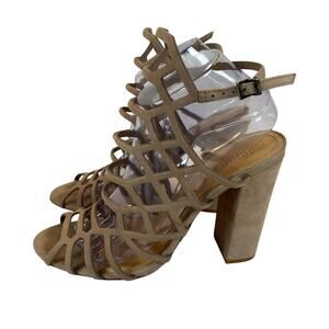 Schutz Jaden Caged Ankle Strap Block Heel Sandal Suede Women's Size 10B